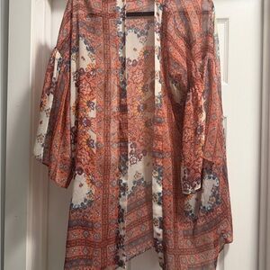 American Eagle Outfitters Floral Kimono in Orange and Blue